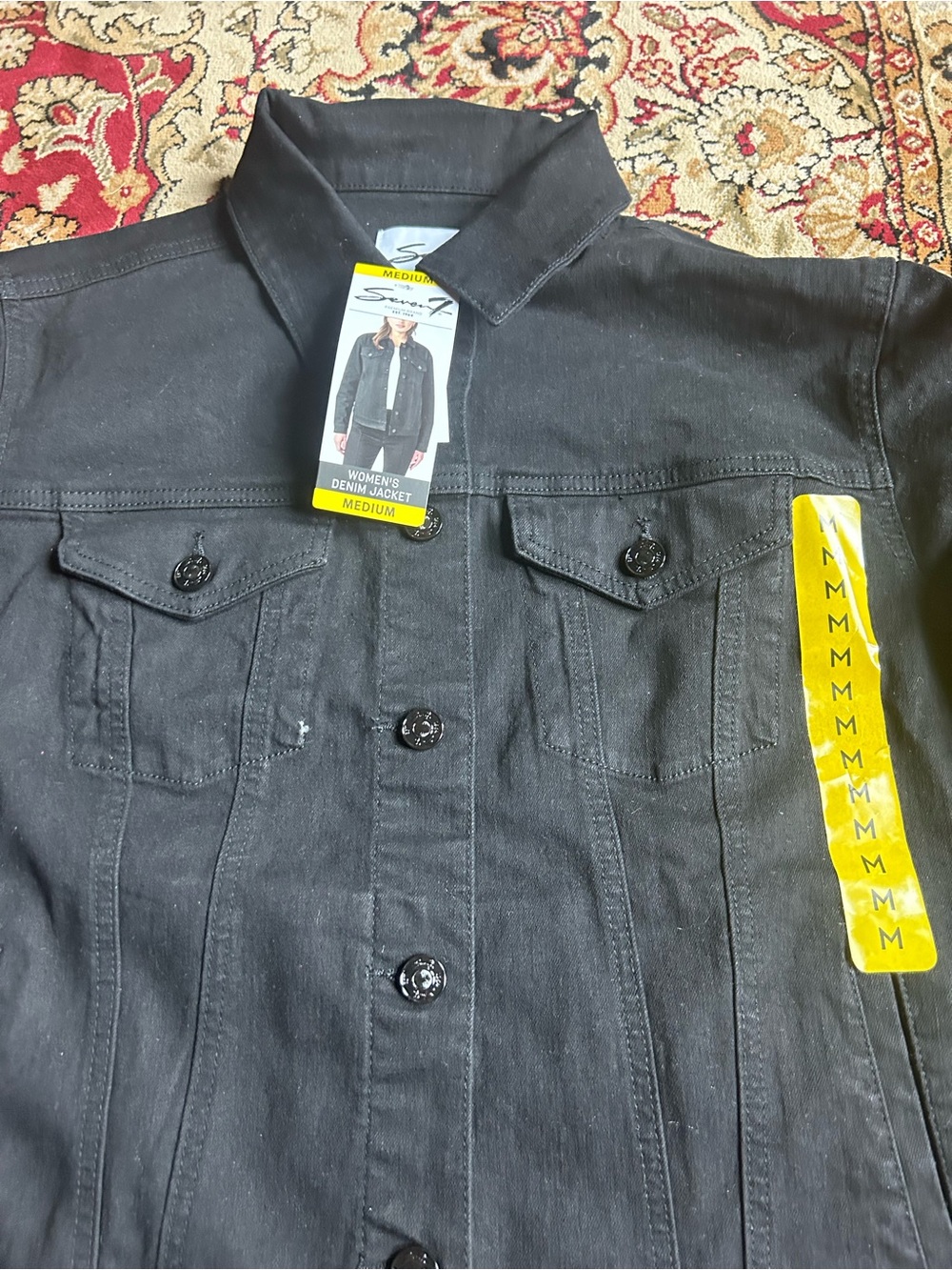 Seven7 Women’s Black Denim Jacket Medium Button Front Stretch NWT MSRP $89 - Picture 4 of 4